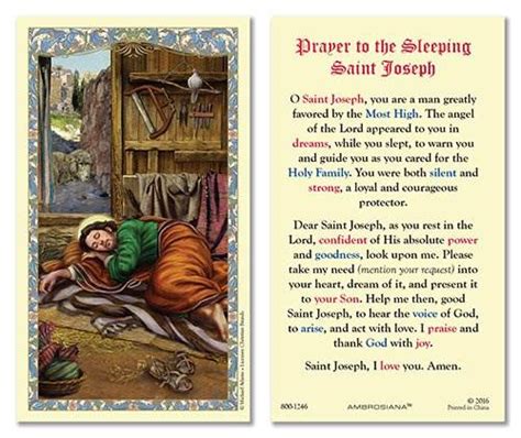 Sleeping St. Joseph Laminated Prayer Card, Pack of 25