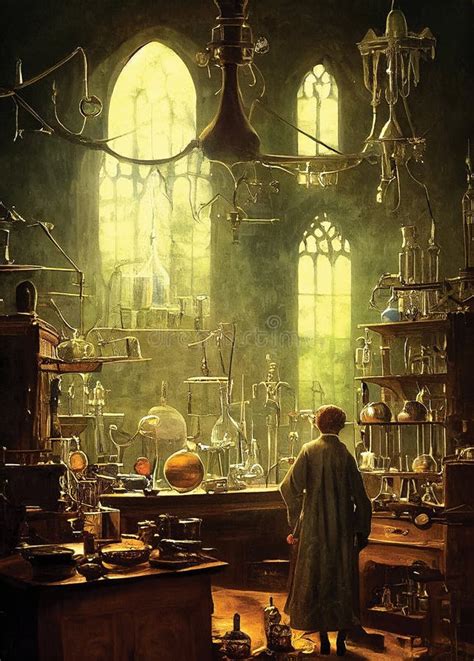 An Alchemist in His Laboratory, Digital Art Stock Illustration ...