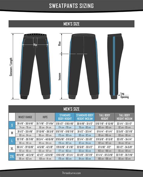 Sweatpants Size Chart for Women and Men - ThreadCurve