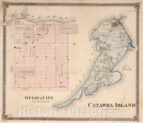 Historic Map : Ottawa City. Catawba Island, Ottawa County, Ohio., 1874, Vintage Wall Art ...