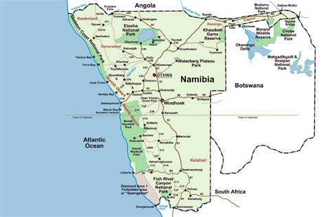 Detailed national parks map of Namibia and Botswana | Namibia | Africa ...