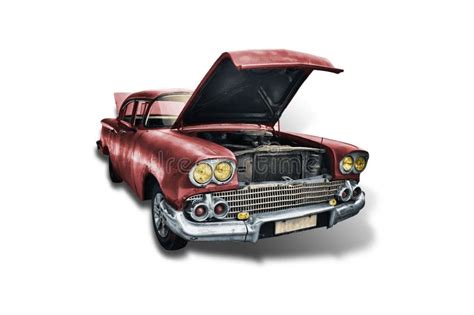 Old Red American Car of the 50s on White Background Stock Photo - Image of drive, city: 125601496