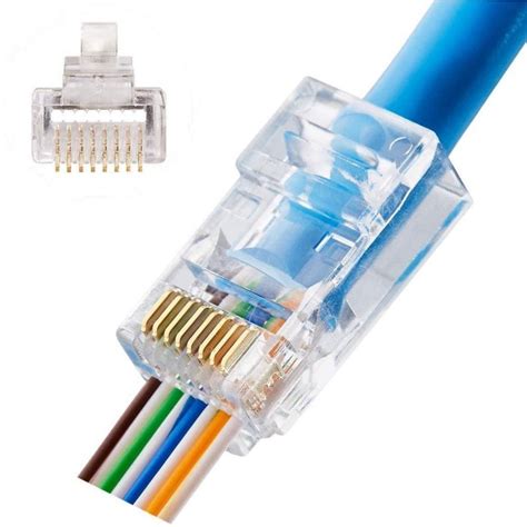 Bote con 100 Plugs Pass through RJ45 Cat6 sin blindaje, chapado de oro a 30 micras para ...