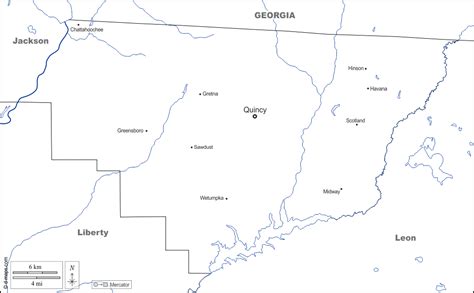 Gadsden County free map, free blank map, free outline map, free base map boundaries, hydrography ...