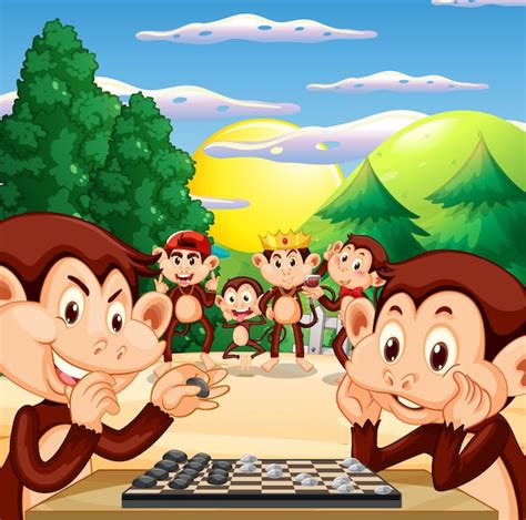 Free Vector | Two monkeys playing chess together