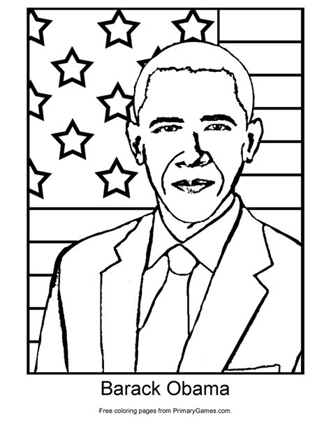 Presidents' Day Coloring Page: Barack Obama - PrimaryGames - Play Free Online Games