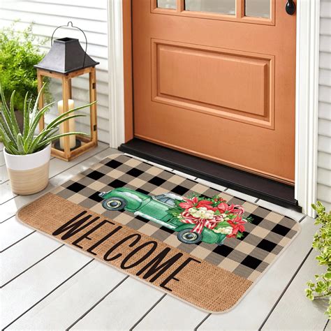 Newwiee 3 Pcs Thanksgiving Fall Welcome Door Mats Halloween Buffalo Plaid Doormat Christmas ...