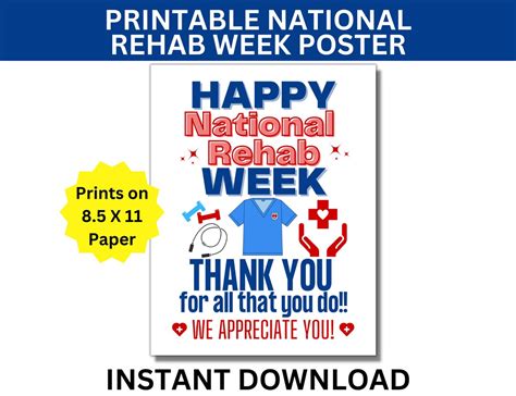 National Rehab Week Printable Poster, Happy Rehabilitation Week Sign, Rehab Center, Cardiac ...