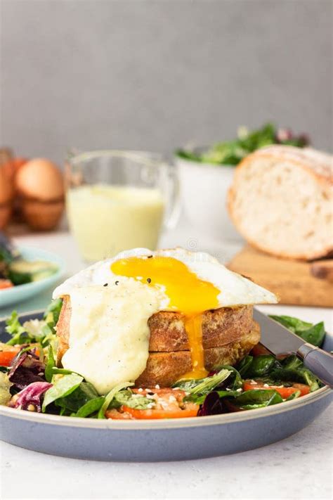 Croque Madame - Hot French Sandwich with Ham, Melted Emmental Cheese, Fried Egg and Bechamel ...