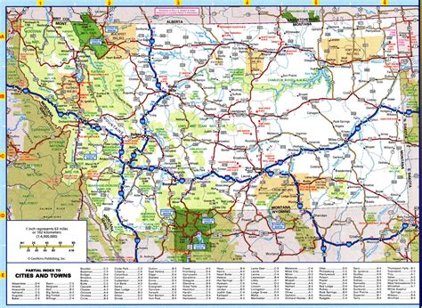 Montana map with rivers and lakes, parks and recreation area