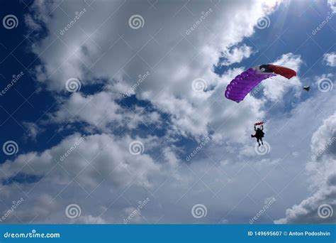 Tandem Skydiving. a Parachute is Landing. Stock Image - Image of ...