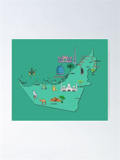 " UAE map, major cities United Arab Emirates national symbols and landmarks " Poster for Sale by ...