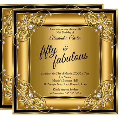 Fabulous 50th Photo black Gold birthday Party Invitation | Zazzle.com