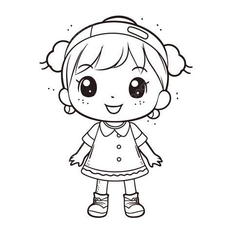 Cartoon Girl Color Coloring Worksheets For Children Outline Sketch Drawing Vector, Drawing ...