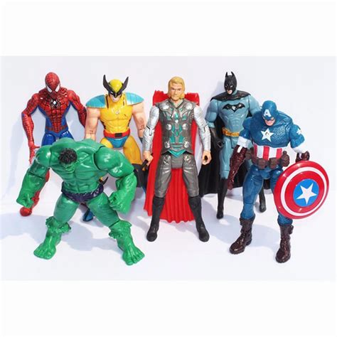 6X Marvel Hulk+Captain+Wolverine+Batman+Spiderman Figure Collection Kids Action Figure Toys ...