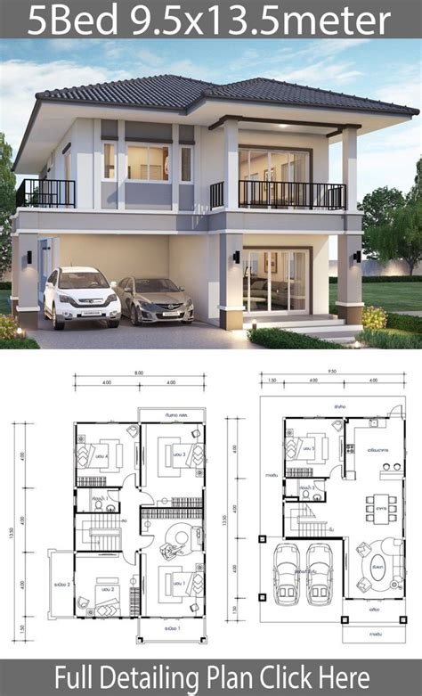 House design 9.5x13.5m with 5 bedrooms - Home Ideas | Two story house ...