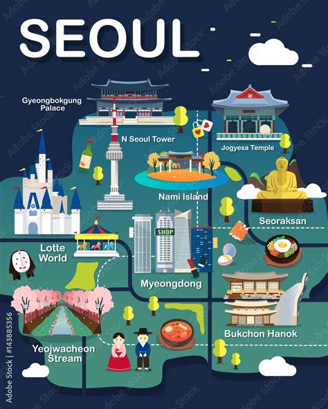 Map Of Seoul Attractions Vector And Illustration. เวกเตอร์สต็อก | Adobe ...