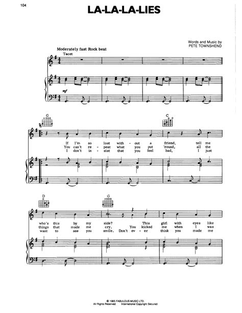 La-La-La-Lies Sheet Music | The Who | Piano, Vocal & Guitar Chords ...