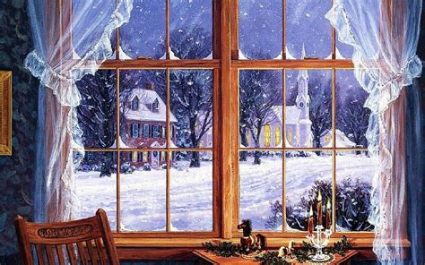 Silent Winter Night, quiet, window, christmas, snow, nightfall, church ...