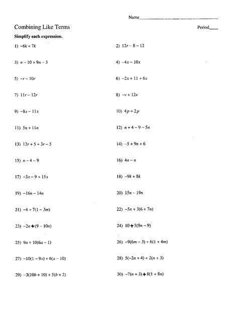 10 Best Images of Combining Like Terms Worksheet Basic - Combining Like Terms Worksheets ...