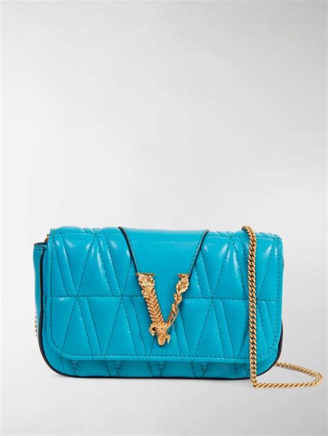 Versace Quilted V Shoulder Bag in Blue - Lyst