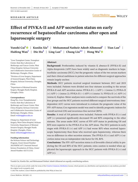 (PDF) Effect of PIVKA-II and AFP secretion status on early recurrence ...