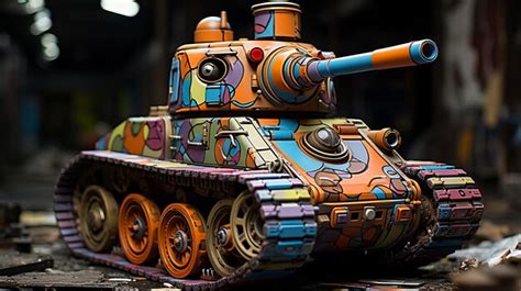 Premium AI Image | Military tank painted with bright graffiti paint ...