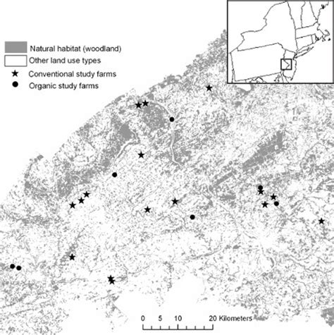 Map of the study area with natural woodland habitat shaded grey and the... | Download Scientific ...