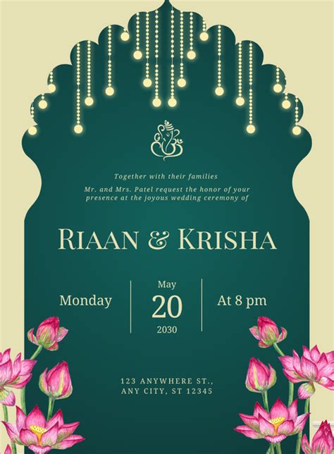 Green Lotus Elegant Indian Wedding Invitation