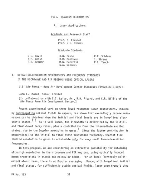 VIII. QUANTUM ELECTRONICS A. Laser Applications