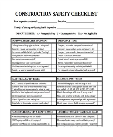 Construction Site Safety Inspection Checklist Template