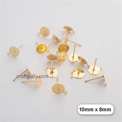 Buy 10mm Earring Studs Post With Loop In Golden Online In India. COD ...