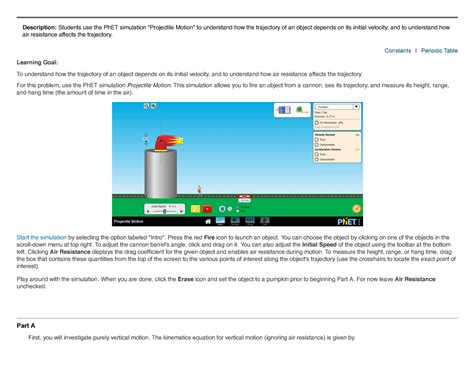 Mastering Physics Ph ET Tutorial Projectile Motion - Description: Students use the PhET ...