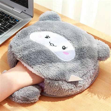 Cartoon Heated mouse pad with wrist rest and USB heater 24*24cm soft plush fabric for laptop ...