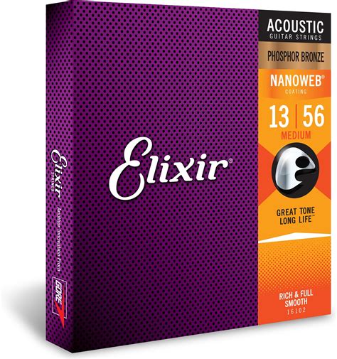 Elixir 16102 Strings Phosphor Bronze Acoustic Guitar Strings w NANOWEB ...