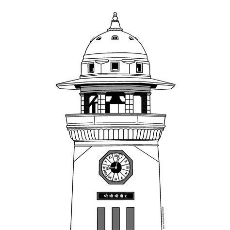 Ghanta Ghar clipart black and white drawing | Clipart Nepal