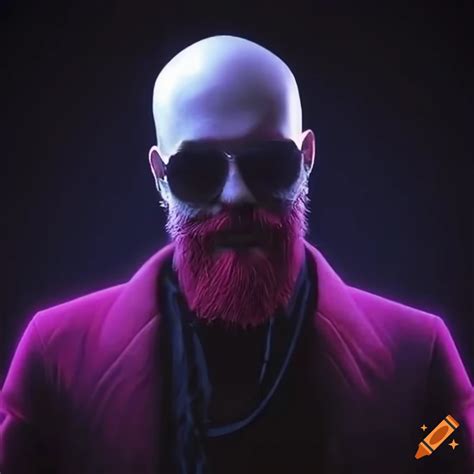 Image of a cool bald man in synthwave style