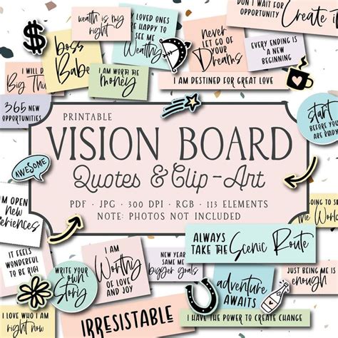 VISION BOARD QUOTES & clip art visioning printables | Etsy in 2021 | Vision board printables ...