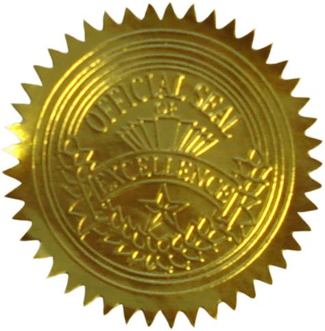 Official Seal of Excellence Certificate Seals, 2 dia, 100/PK | Embossed ...