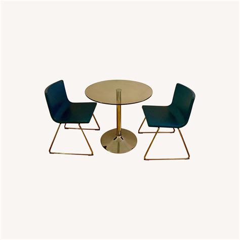 Round Glass Dining Table w/ 2 Ikea Chairs - AptDeco