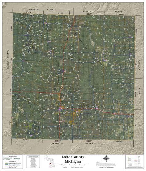 Lake County Michigan 2021 Aerial Wall Map | Mapping Solutions