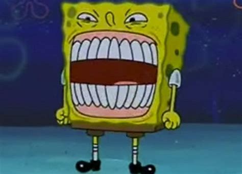 an animated spongebob character with big teeth