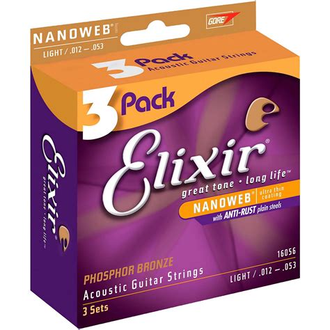 Elixir Elixir Light Nanoweb Phosphor Bronze Acoustic Guitar Strings | Musician's Friend