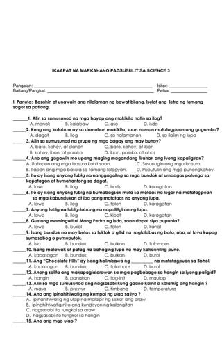 Quarterly Periodic Test Grade 3 Science 3 | PDF | Free Download