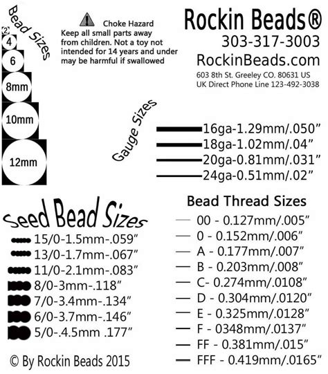 Seed Bead Sizes Chart in inch & millimeters | Bead size chart, Seed ...