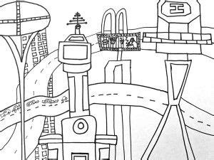 Futuristic City Line Drawing Art Project | Deep Space Sparkle | Futuristic city, City drawing ...