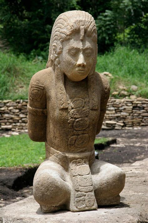 One of two pre-hispanic stone sculptures that were found in the archeological site of Tonina ...