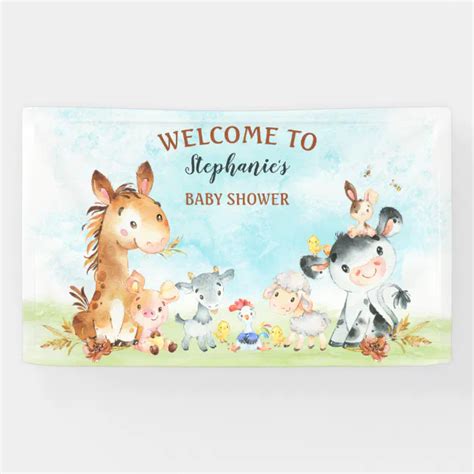 Watercolor Farm Animals Baby Shower Banner | Zazzle