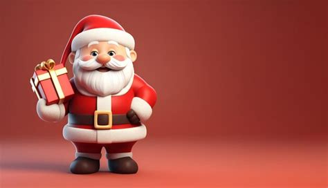 Premium Photo | 3D Santa Claus with a gift on a red background banner