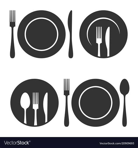 Plate with fork and knife icons set on white Vector Image